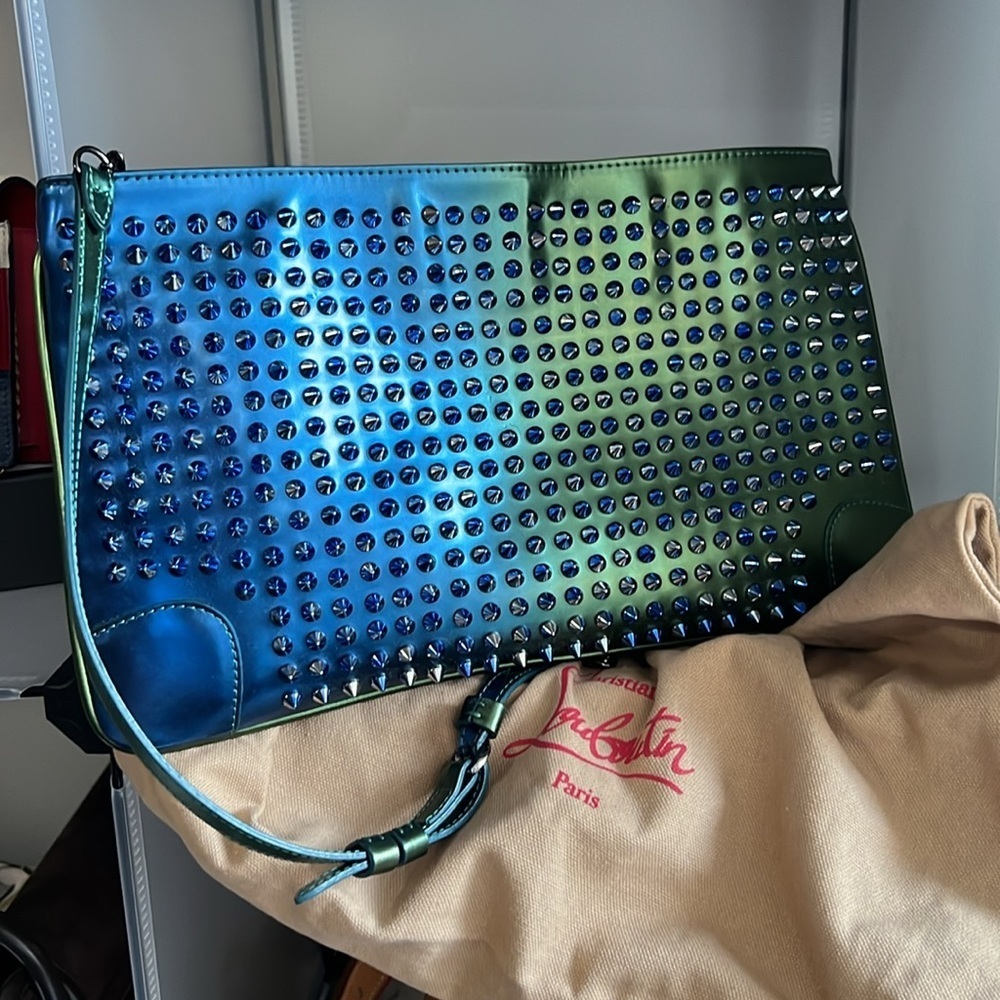 Christian Louboutin Loubiposh Patent Leather Iridescent Studded Spikes - LV Bag